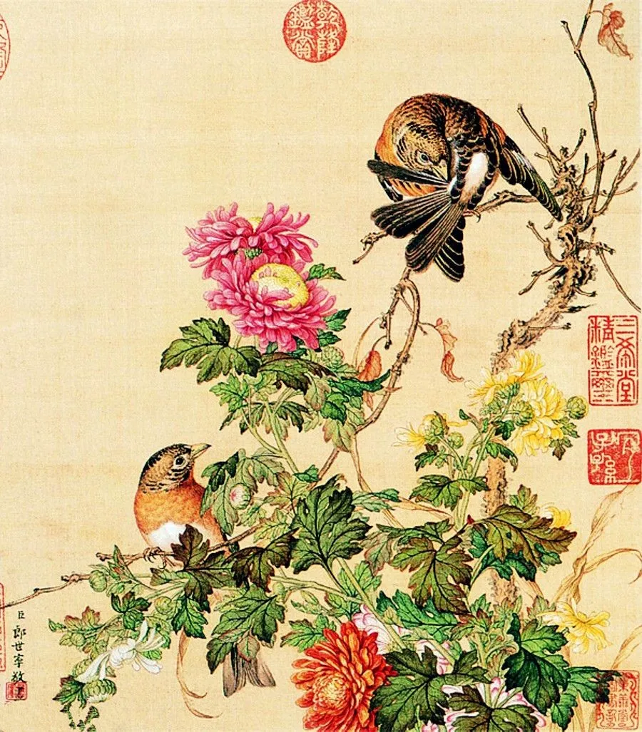 The Chongyang Festival+Hello+Two Birds with Autumn Chrysanthemum