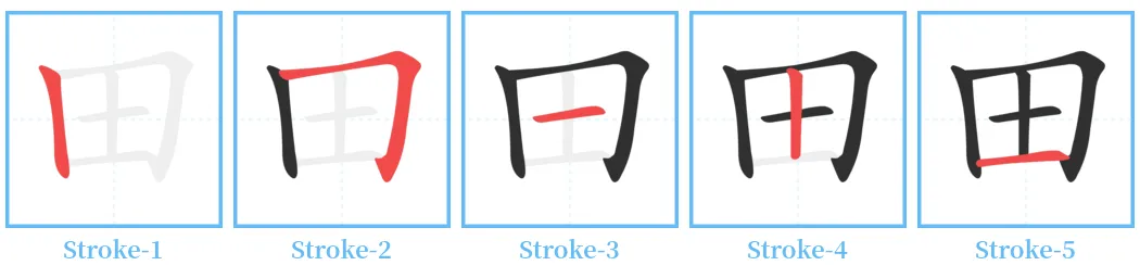 Master the Five-Stroke Chinese Character 田 - Cchatty