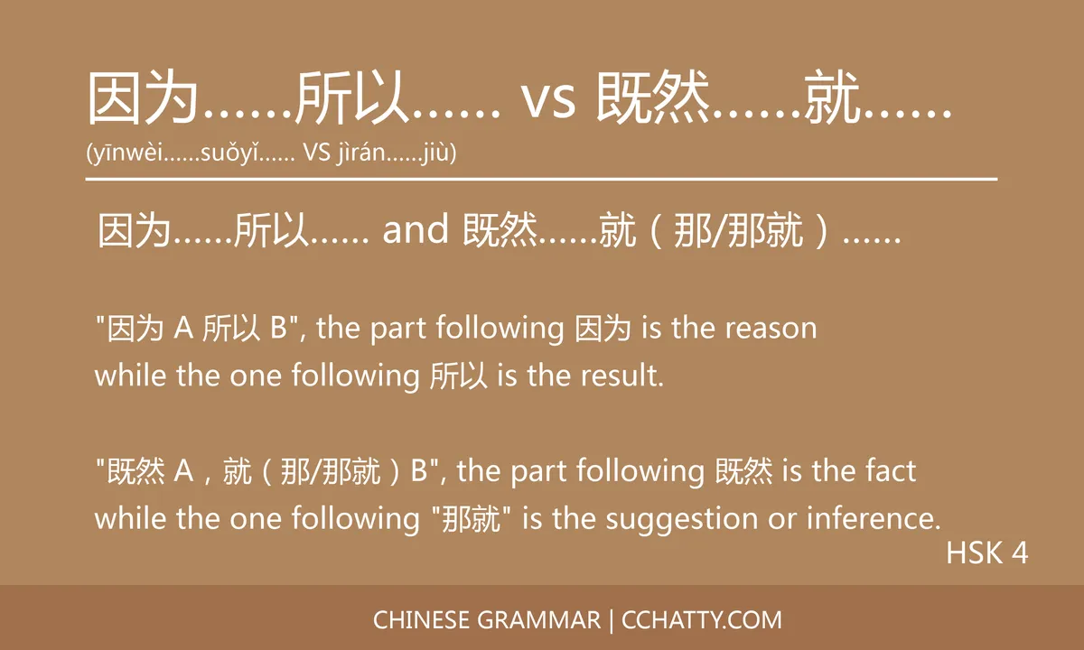 因为……所以…… vs 既然……就…… Conjunction - Chinese Grammar - Cchatty