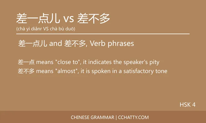 差一点儿 vs 差不多 Verb phrases - Chinese Grammar - Cchatty